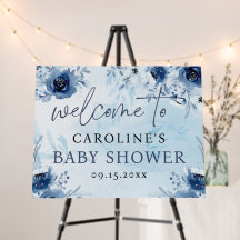 Signo de bienvenida de Baby Shower azul acuarela d