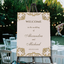 Signo de bienvenida de Boda barroco beige ornato v