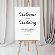 Signo de bienvenida de Boda blanco con guión de es