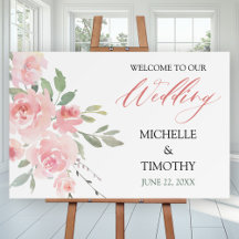 Signo de bienvenida de Boda floral color agua rosa