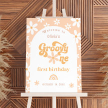 Signo de bienvenida de cumpleaños de Groovy One Da