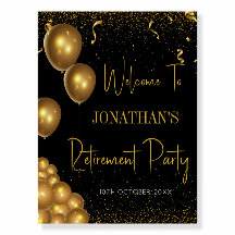 Signo de bienvenida de Fiesta de retiro negro y or