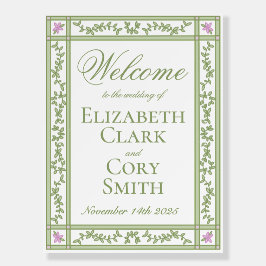 Signo de bienvenida de la boda de jardín botánico 