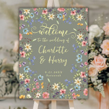 Signo de bienvenida de Sage Boda de flores silvest