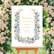 Signo de bienvenida de Wildflowers Wreath Gold Bod