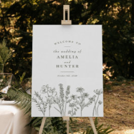 Signo de bienvenida del Boda verde de flores silve