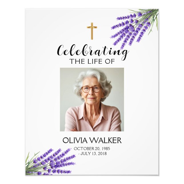 Signo de bienvenida funeral de la foto de Lavender (Frente)