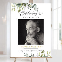 Signo de bienvenida funeral verde, botánico impres