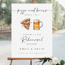 Signo de bienvenida para la cena ensayada con pizz