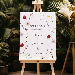 Signo de bienvenida romántico Boda de flores silve