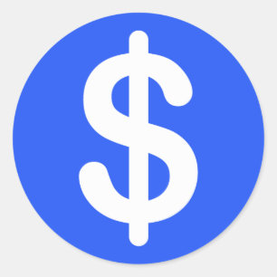 Signo de dólar blanco en pegatinas de fondo azul