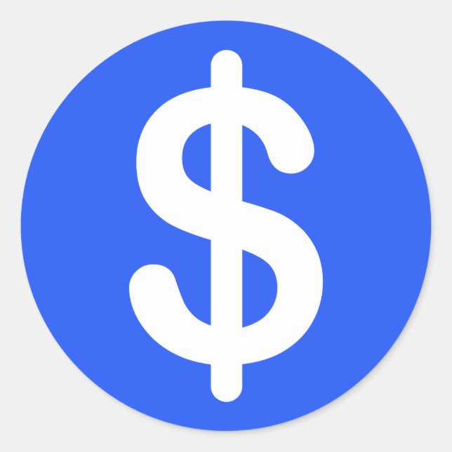 Signo de dólar blanco en pegatinas de fondo azul (Anverso)