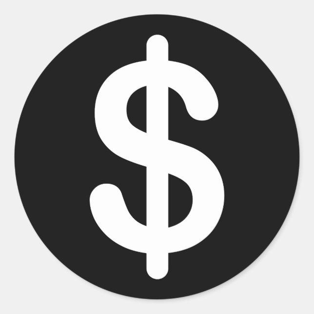 Signo de dólar blanco en pegatinas de fondo negro (Anverso)
