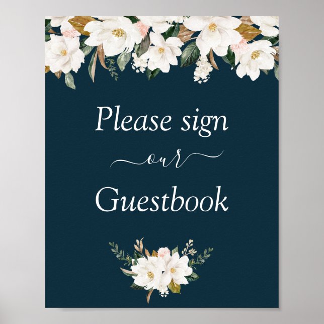 signo de libro de visitas de magnolia floral boda (Frente)
