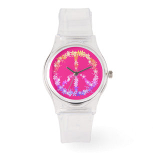 Signo de paz con reloj de flores de colores