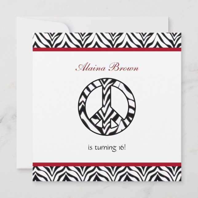 Signo de paz de la impresión de cebra Invitación a (Anverso)