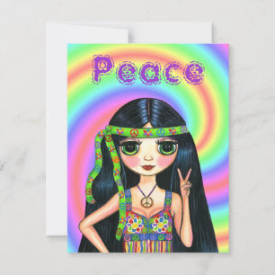 Signo de paz de los años 60: Chica hippie con band