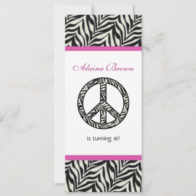 Signo de paz de Zebra Invitación a fiesta de cumpl (Anverso)
