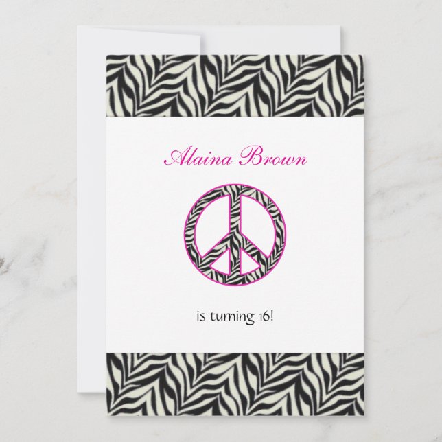 Signo de paz de Zebra Invitación a fiesta de cumpl (Anverso)