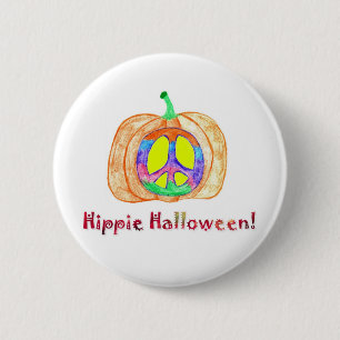 Signo de paz en el botón de calabaza hippie Hallow