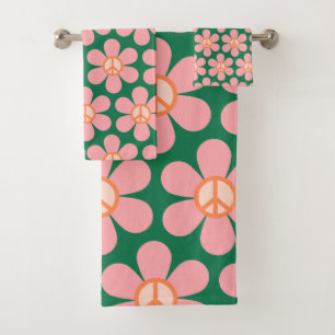 Signo de paz hippie retro flor verde y rosa