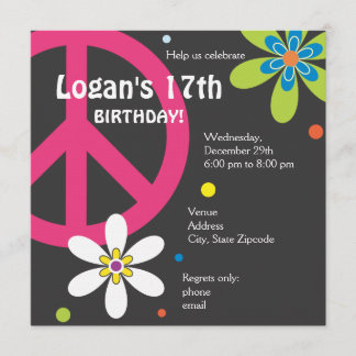 Signo de paz Invitación a cumpleaños - adolescente