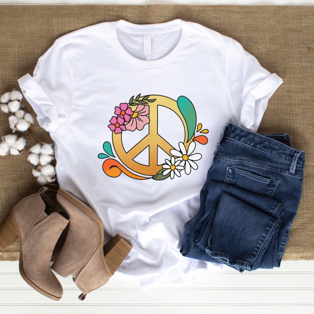 Signo de paz retro de 70 camiseta básica de mujer (Subido por el creador)