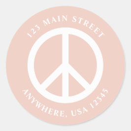 signo de paz retro rosa etiqueta de dirección de r