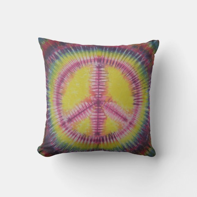 Signo de paz rosa y amarilla marea almohada de tin (Anverso)