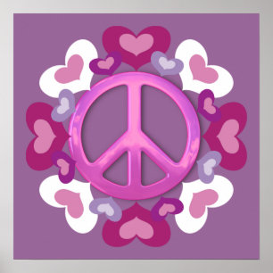 Signo de paz rosada e impresión de corazón