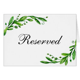 Signo de reserva de boda verde. Tarjeta de mesa de