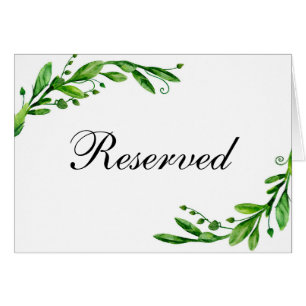 Signo de reserva de boda verde. Tarjeta de mesa de