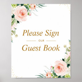 Signo del libro de visitas del boda floral rosa
