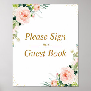 Signo del libro de visitas del boda floral rosa