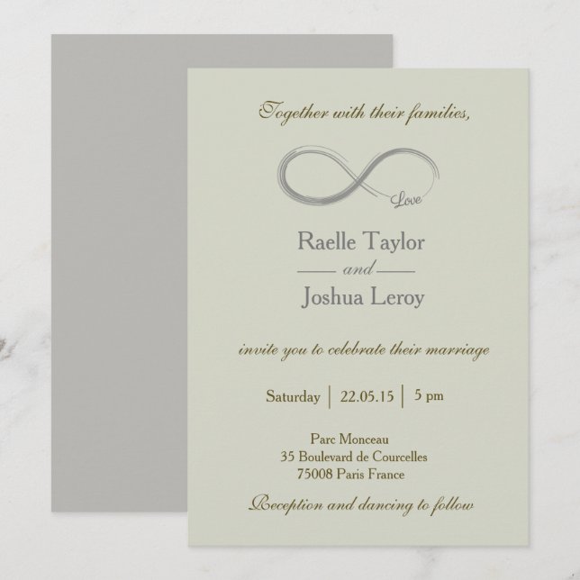 Signo infinito invitación de boda khaki gris verde (Anverso / Reverso)