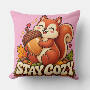 Signo Retro Ardilla Stay Cozy Almohada Lanzar