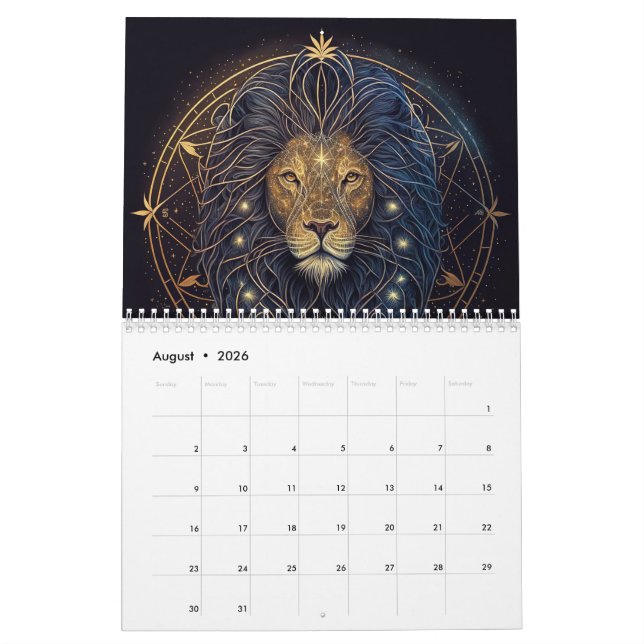 Signo zodiaco del calendario oro y negro (Aug 2026)