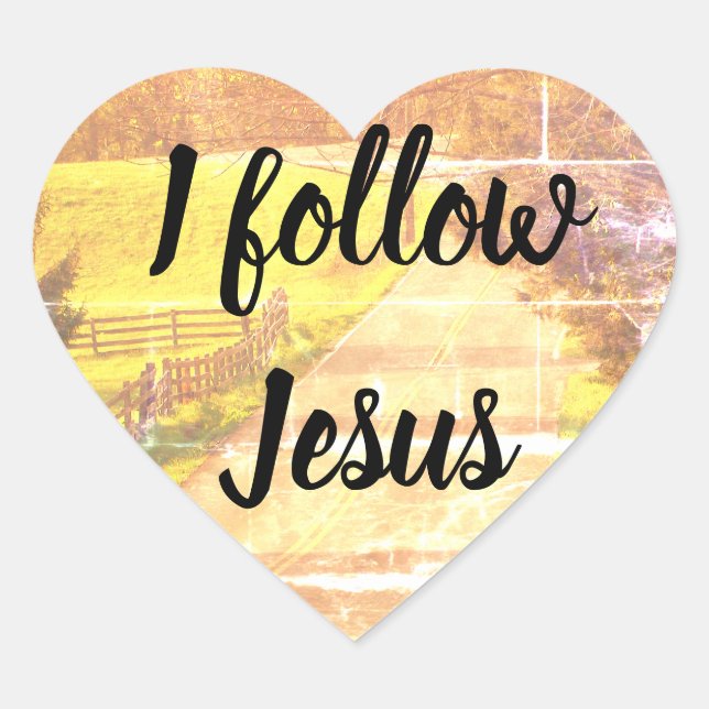 Sigo a Jesús Pegatinas del Corazón Cristiano (Anverso)