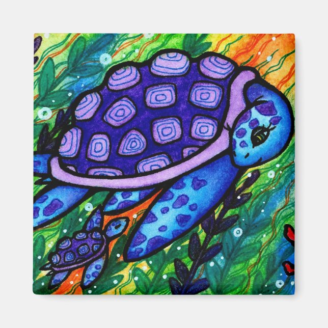 "¡Sigue!" El imán de la tortuga marina y el bebé (Frente)