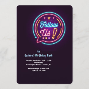 Síguenos Invitación a la fiesta de cumpleaños neón