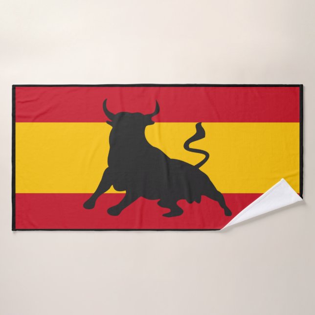 Silhouette Bull Sobre La Bandera Española (Toalla de baño)
