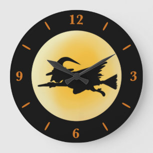 Silhouette de Brujas Voladora Gran Reloj Redondo