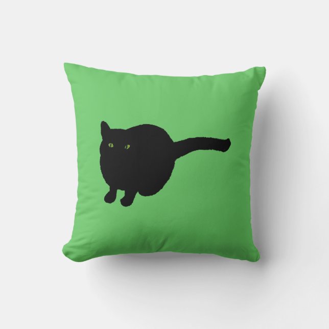 Silhouette de gato negro con ojos verdes almohada  (Anverso)