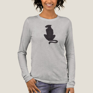 Silhouette de gato negro mujeres camisa gris de ma