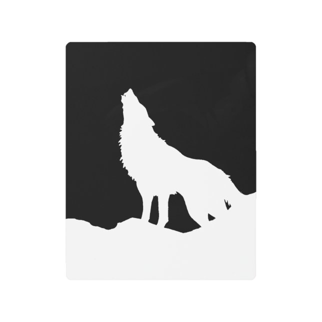 Silhouette de Lobo de Arte Pop Blanco y Negro (Anverso)