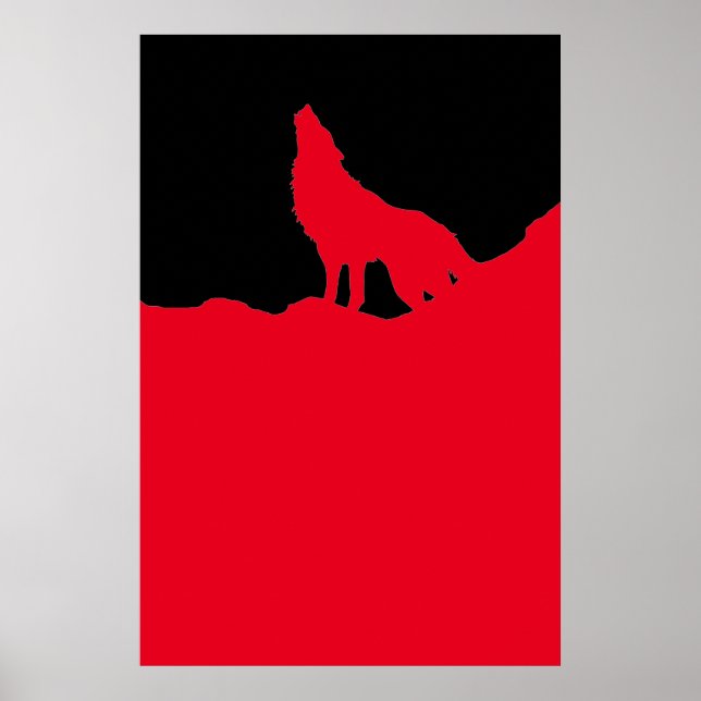 Silhouette de Lobo de Arte Pop Negro y Rojo (Frente)