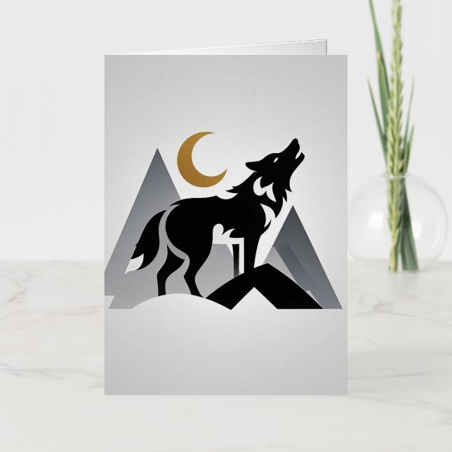 Silhouette de lobo espumoso con luna creciente (Anverso)