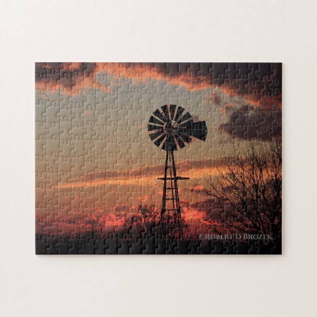 Silhouette de Windmill de Kansas con rompecabezas (Horizontal)