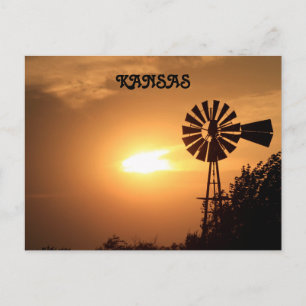 Silhouette de Windmill de Kansas con tarjeta posta