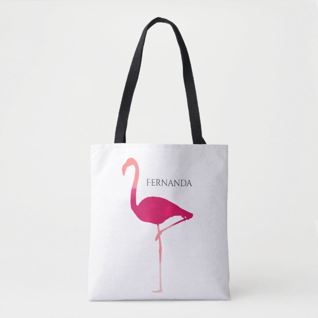 Silhouette Flamingo rosa moderno con bolsa de nomb (Anverso)